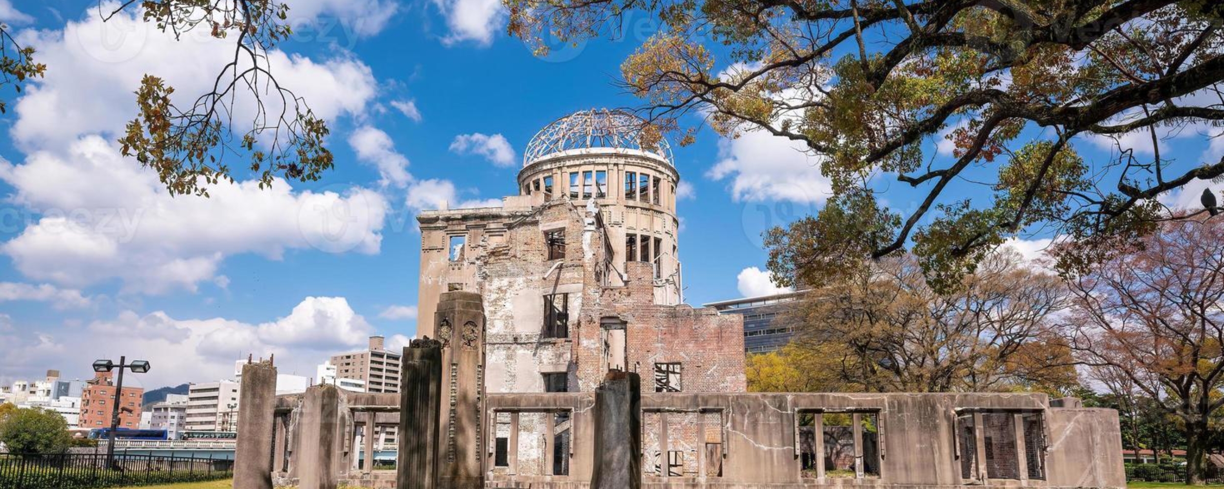 Hiroshima atomic bomb dome and the cherry blossom in kobe photo